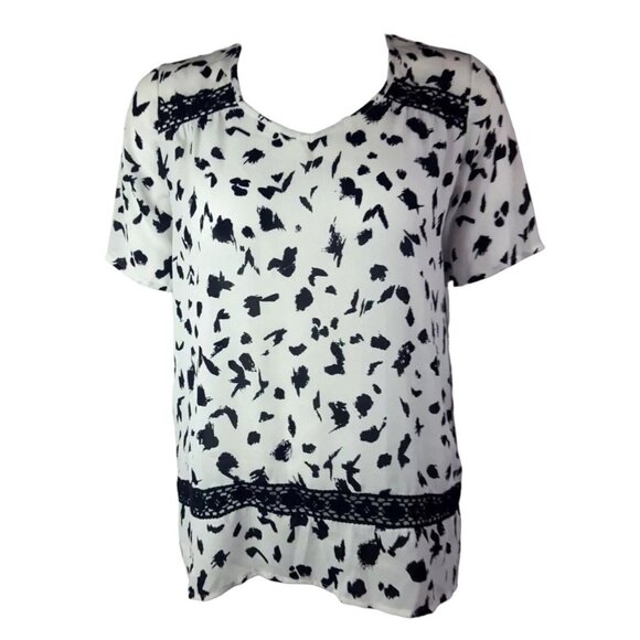 COLLECTIVE CONCEPTS White Black Short Sleeve Blouse Top Shirt Womens S Small - Picture 1 of 6